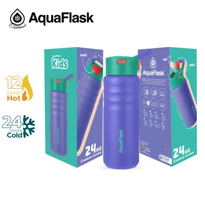 AquaFlask Kids Straw Sip (12oz/24oz/32oz) Wide mouth Vacuum Insulated Stainless Steel Drinking Water Bottle