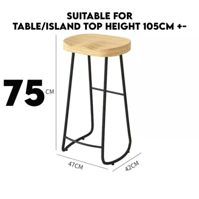 ReadyStock Nordic European Minimalist Bar Stools Solid Wood Home Bar Coffee Chair Dinning Chair Island Stool Retro Iron 吧台椅子