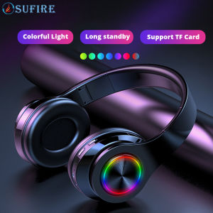 Over-Ear Headphones With Mic Sport Earphone Bluetooth Headphone Wireless Headset LED Colorful Light Support TF card HIFI Sound Quality Extra Bass Noise Reduction 3.5mm Audio Jack USB Charging