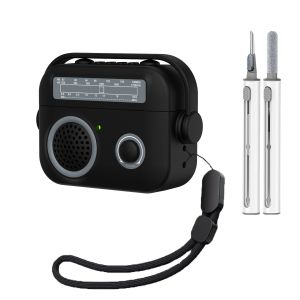 Creative Retro Radio Design Case for 2024 Airpods 4 Secure Lock Protective Case with Lanyard for Airpods Pro 2 Earphone Accessories with Cleaning Kit