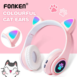 FONKEN Colorful Cute Cat Ear Wireless Headset With Microphone Controllable LED Child Girl Bluetooth Stereo Sound Music Headset Gift Girlfriend