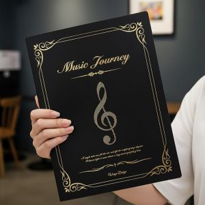 JAYQQ 1pc A4 Sheet Music Folder Anti-Glare Clear Pocket Music Score Storage Book Durable Treble Clef Design Piano Guitar Music Organizer Students