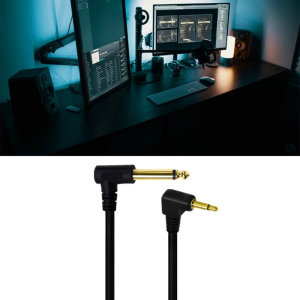 6ft 6.35mm 1/4" Mono Male to 3.5mm 1/8" TS Mono Male 90 Degree Right Angle Plug Adapter Cable Cord 1.8M