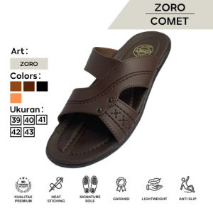 Zoro Comet Sandal Slide Pria Kulit Premium Anti Slip Warna Coklat/Hitam