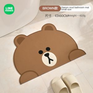 100% Authentic Line Friends Bathroom Mats Non-Slip Diatomite Absorbent Mat Kitchen Floor Mat Absorbent Carpet Mats Nano Diatom Mud Mat Drainage Mat BROWN CHOCO LFB29