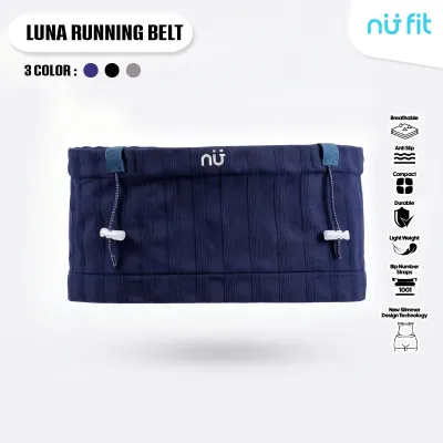 Nu Fit - (HITAM ABU DAN BIRU) Luna Running Belt - Tas Lari Unisex dengan BIB - Tas Pinggang Olahraga Multi Fungsi - Tas Lari Pria Elastis