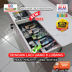 Distrindo - Meja Kasir bisa CUSTOM Nama Toko Laci besar + Kunci Ada Rak dibawah Meja