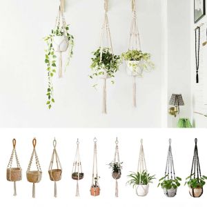 USECOAT Handmade Cotton Rope Hanger Flower Pot Gardening Boho Tassel Hanging Basket Garden Supplies 4 Legs Plant Hanger Home