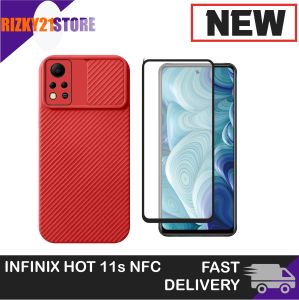 Case Infinix Hot 11s NFC Paket 2in1 Softcase Slide Bergaris Free Tempered Glass Layar