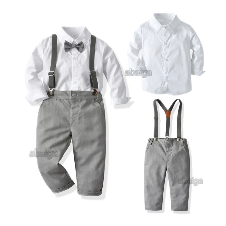 Gentlemen Boss Baby Suit White Shirt Gray Pants Suspenders Terno