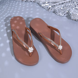 [Free Shipping] Full-Rhinestone Wedge Flip-Flops For Women Thick-Soled Non-Slip Rhinestone-Encrusted Sandals Beach Vacation Sandals