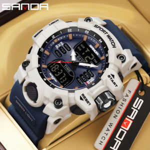 SANDA Dual Display Men Watches Waterproof Sports Watch Military Man Alarm Stopwatch Quartz Wristwatch Male LED Digital Clock 6126