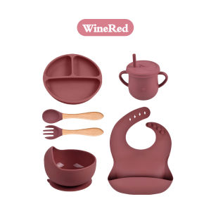 Mumystation 6pcs/set peralatan makan bayi silicon celemek bayi lengkap baby feeding set