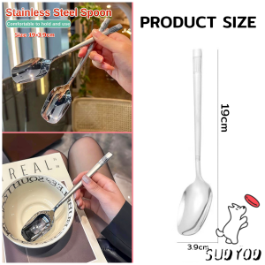Sudyod【มีสินค้าในสต๊อก】 ช้อนข้าวสแตนเลส ที่จับมีพื้นผิวด้านฝ้า ช้อนไอศครีม ช้อนทานข้าว ทรงเหลี่ยม Stainless steel spoon