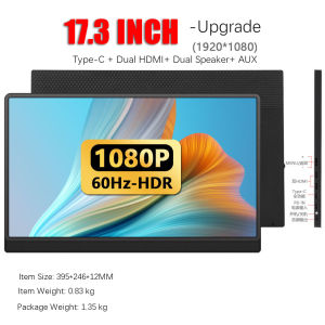 17.3 inch Portable Monitor USB C 1080P 2K IPS LCD Monitor Laptop Second Display Screen for Computer Mac Phone Xbox Switch PS4