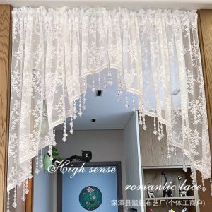 TUO29 Romantic Half Curtain French Style Vintage Flower Tulle Kitchen Curtain Decorative White Kitchen Partition Tulle Room Entrance