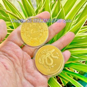 ⭐TẾT 2025⭐ COMBO 5 Đồng Xu hình Rắn kim loại vàng kèm túi gấm đỏ LỘC may mắn làm quà tặng