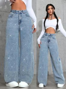 Womens Plus Size Loose Jeans Casual Straight Denim Pants Elastic Stretch Comfort Fit Decorated with Beaded Embroidery Jeans2026