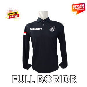 KAOS KERAH SECURITY LOGO PUTIH LENGAN PANJANG FULL BORDIR | BAJU SATPAM | BAJU SECURITY MURAH BKS