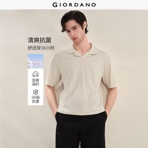 GIORDANO Women Polo Shirt Linen Seagull Collar Polo Shirt Casual Stylish Trendy Elegant Comfortable Fashion 01016459