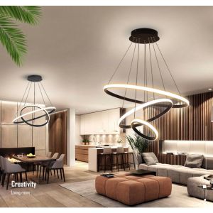 Modern led chandelier with remote control nordic Tricolor three-ring light  Metall chandelier centre light for living room  bedroom Minimalist Personality indoor office Study corridor chandelier light