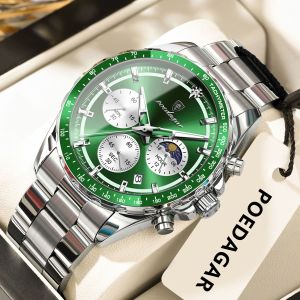 POEDAGAR multifunctional watch for men waterproof 2026 original branded stainless steel date chronograph watch