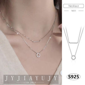 J & Y SILVER [ในสต็อก]100% เงินสเตอร์ลิงสร้อยคอ S925เรขาคณิตวงกลมลายแฟชั่นเกาหลี Hypoallergenic เครื่องประดับของขวัญ N051