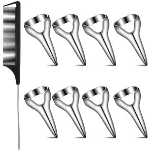 Zopeal 9 chiếc dụng cụ tết tóc vòng chia tóc ngón tay chọn tóc ngón út    Lược tạo kiểu móng tay giả cổ điển với đầu lược thép nhọn dùng để tết tóc uốn tóc nối tóc hóa trang Halloween (vàng bạc)