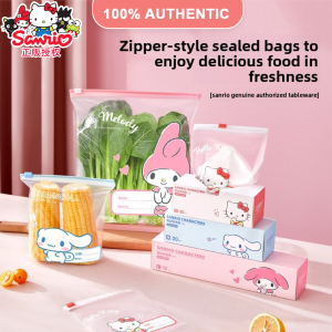 100% Authentic Sanrio Hello Kitty Resealable Food Storage Zipper Bag Heat Resistant Washable Reusable Sealed Bag Fresh-keeping Bag Food Grade Material Household Thickened Ziplock Bag Plastic Refrigerator Storage LFB352/LFB41