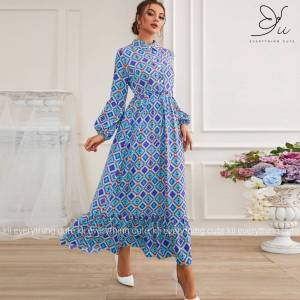 Kii Showy Blue Dress ชุดเดรสสีฟ้า ชุดเดรสทำงาน ชุดเดรสออกงาน ชุดเดรส เดรส ยาว ฟ้า