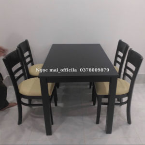 Bộ bàn ăn gỗ cau su tự nhiên bàn ăn 4 ghế chân tròn chân vuông -  Bảo Hành 12 tháng
