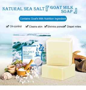 Naturally Sea Salt Soap Shrink Pores Whitening Blackhead Removal Face Wash Moisturizing Oil control Acne Removal Goat Milk Handmade Soap