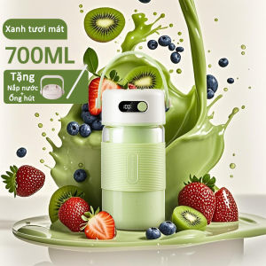 Máy Xay Sinh Tố Cầm Tay Mini Đa Năng700/1000ml Nắp Kép Hiển Thị Dung Lượng Pin26 Cánh Siêu Mạnh Xay Đá