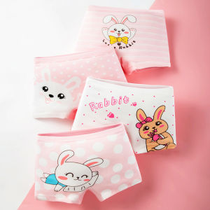 4 Pcs Cake Fox Cartoon Girls Teen Kids Boxer Shorts A-Class Pure Cotton Shorts 女孩 青少年 儿童 平角内裤a类 纯棉短裤 FUNIANQI
