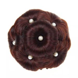 GUORE Pearl Synthetic Hair Bun Flower Ring Bun Hair Bun Donut Nine Flowers Hair Hair Extension Small Bundle Curly Chignon Women