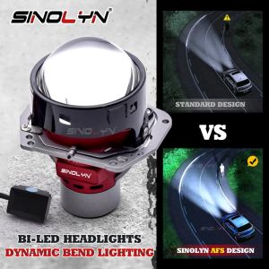 Sinolyn AFS 3 Inch Bi LED Projector Headlight Lens Automatic Adjustment Hella 3R G5 Bracket 2 PCS 17000lm White 6000K Hi Low Beam 116W For Car Motorcycle Accessories Retrofit