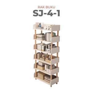Rak Buku Kayu 6 Susun Lemari Buku Serbaguna Rak Susun 6 Penyimpanan Praktis SJ-4 Zhizhutang