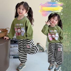 TUmama Trẻ em phim hoạt hình sọc giản dị Bộ đồ thể thao cho mùa xuân và mùa thu dễ thương hai mảnh trang phục