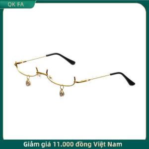 QK FA ✨ Cổ Điển Kính Kim Loại Khung Nửa Mà Không Có Ống Kính Cô Gái Chic Cosplay Đảng Trang Trí Lensless Kim Loại Nửa Khung Kính Với Chuỗi
