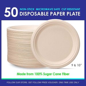 50pcs. Disposable Plate 9-10" Extra Strong Extra Thick Microwave Safe Paper Plate Cut Oil Resistant