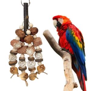 SWEET ELVES Natural Wood Bird Wood Nut Toy Pineapple Corncob Parrot Chewing Toy Parakeet Healthy Bite Training Toy For Birds