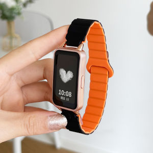 MAFAM【 Baru Ready🚀】✨Tali Magnetic Strap For Huawei Band 10 9 8 Replacement Strap For Huawei Band 9 8 NFC Version New Two-Color Silicone Sports Huawei Bracelet Waterproof Strap