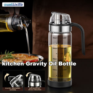 JustLiving Kitchen Gravity Oil Bottle Glass Sealed Soy Sauce Bottle with Metered Scale Spill-proof Vinegar Bottle Silicone Non-slip Automatic Opening and Not Breakable