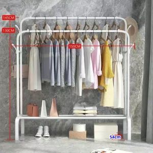 130cm Double pole with hook Strong Steel Structure Laundry Rack Cloth Clothes Rack Hanging Organizer / Hanger Baju 衣帽架晾衣架