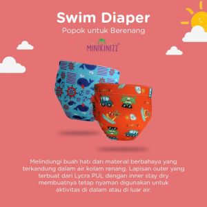 MINIKINIZZ Swim Diaper Popok Renang Kain Cuci Ulang 7-26kg Klodiz Size 1 2 3 4