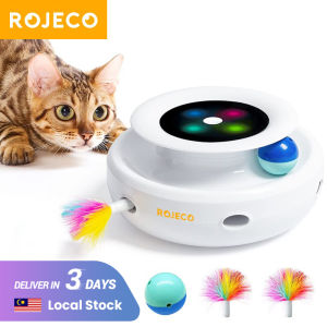 ROJECO 2 in 1 Smart Cat Toys Automatic Feather Fun Ball Toy Set For Cat Dog 5 Modes Electronic Interactive Pet Toy Accessories