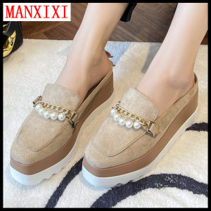 MANXIXI Thời Trang Phụ Nữ Cao Gót Nêm Dép 2.75 Inches Ngọc Trai Đẹp La Dép (Kích Thước 35-42)