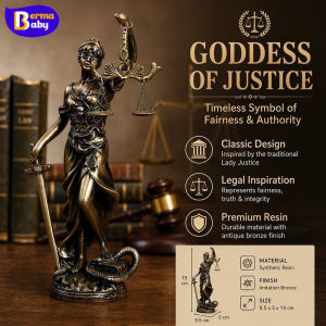 BERMA BEBA Lady Justice Themis Statue Imitation Bronze Resin Sculpture with Scales and Sword Aged Metal