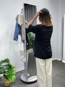 ⚡Rotating full body mirror floor standing mirror movable solid wood integrated assembly mirror with wheels and hooks.