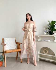 Long dress Sella Flow-84 Bahan Milova Premium Realpict LD 94-100 PJG 125 Bonus Tali pinggang